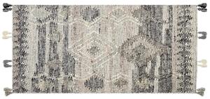 Kelímový koberec sivý vlna a bavlna 80 x 150 cm ručne tkaný boho patchwork vzor so strapcami