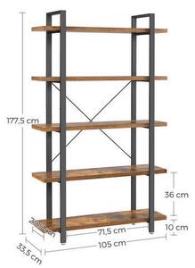 REGÁL, hnedá, čierna, uhlíková oceľ, 105/178/34 cm Boxxx - Online Only drobný nábytok, Online Only