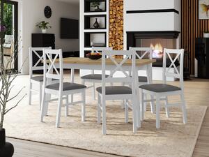 Stôl so 6 stoličkami - AL43, Morenie: dub artisan L, Poťahové látky: Kronos 7, Farby nožičiek: biela Mirjan24 5903211249082