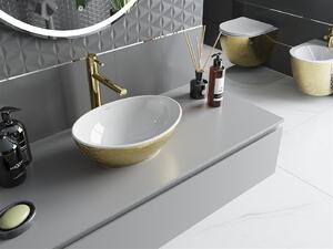 Mexen Elza, keramické umývadlo na dosku 405 x 330 mm, biela-zlatý vzor, 21014008