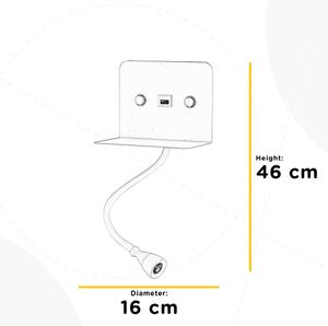 ONLI - LED Flexibilná lampička s policou a USB nabíjaním PLAK LED/1W/230V čierna
