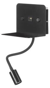 ONLI - LED Flexibilná lampička s policou a USB nabíjaním PLAK LED/1W/230V čierna