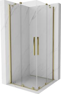 Mexen Velar Duo, sprchový kút s posuvnými dverami 80(dvere) x 80(dvere) cm, 8mm číre sklo, zlatý lesklý profil, 871-080-080-02-50