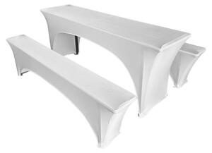 Strečová sada poťahov na pivný set 180x50 cm – stôl + 2 lavice, elastická, nekrčivá - Biela