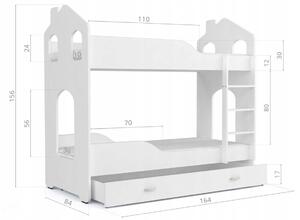 Detská domčekové poschodová posteľ Dominik so zásuvkou BIELA - 160x80 cm