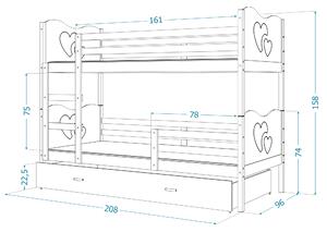 Detská poschodová posteľ so zásuvkou MAX R - 200x90 cm - ružovo-biela - motýle