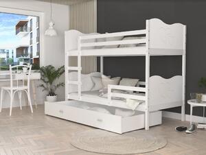 Detská poschodová posteľ so zásuvkou MAX R - 190x80 cm - biela - srdiečka