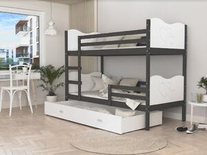 Detská poschodová posteľ so zásuvkou MAX R - 200x90 cm - bielo-sivá - srdiečka