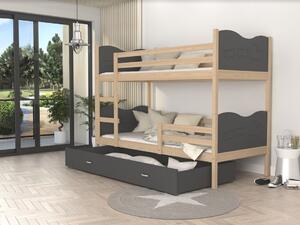 Detská poschodová posteľ so zásuvkou MAX R - 200x90 cm - sivá / borovica - vláčik