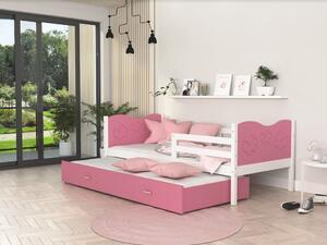 Detská posteľ s prístelkou MAX W - 200x90 cm - ružovo-biela - motýle