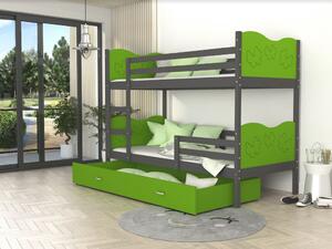 Detská poschodová posteľ so zásuvkou MAX R - 200x90 cm - zeleno-šedá - motýle