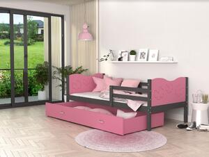 Detská posteľ so zásuvkou MAX S - 200x90 cm - ružovo-šedá - motýle