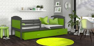 Detská posteľ so zásuvkou MATTEO - 160x80 cm - zeleno-šedá