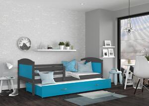 Detská posteľ s prístelkou MATTEO 2 - 190x80 cm - modro-šedá