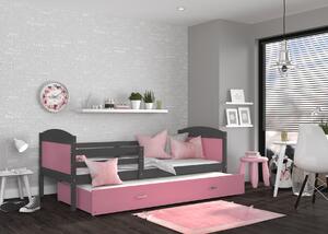 Detská posteľ s prístelkou MATTEO 2 - 190x80 cm - ružovo-šedá