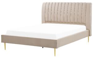 Čalúnená posteľ béžová zamatová 180 x 200 cm lamelový rošt vysoké čelo elegantný dizajn spálňa