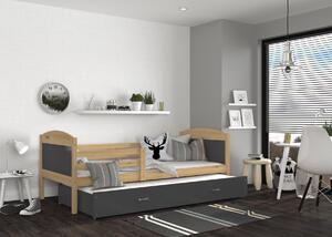 Detská posteľ s prístelkou MATTEO 2 - 200x90 cm - sivá / borovica