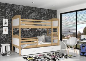 Detská poschodová posteľ so zásuvkou MATTEO - 160x80 cm - biela / borovica
