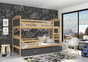 Detská poschodová posteľ so zásuvkou MATTEO - 160x80 cm - sivá / borovica