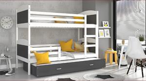 Detská poschodová posteľ s prístelkou MATTEO - 190x80 cm - šedo-biela