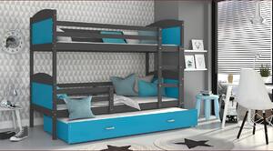 Detská poschodová posteľ s prístelkou MATTEO - 200x90 cm - modro-šedá