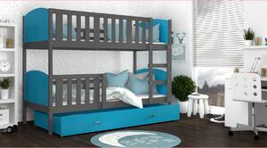 Detská poschodová posteľ so zásuvkou TAMI Q - 160x80 cm - modro-šedá
