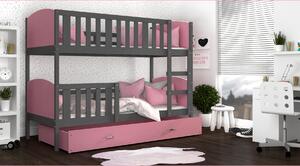 Detská poschodová posteľ so zásuvkou TAMI Q - 160x80 cm - ružovo-šedá