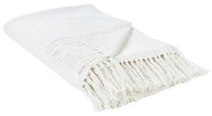 Deka biela bavlna 150 x 200 cm vzor chevron so strapcami prikrývka pléd klasický štýl spálňa