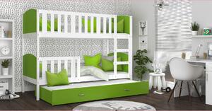 Detská poschodová posteľ s prístelkou TAMI Q - 190x80 cm - zeleno-biela