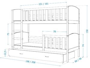 Detská poschodová posteľ s prístelkou TAMI Q - 190x80 cm - šedá