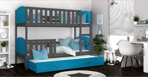 Detská poschodová posteľ s prístelkou TAMI Q - 200x90 cm - modro-šedá