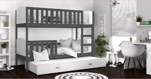 Detská poschodová posteľ s prístelkou TAMI Q - 200x90 cm - bielo-šedá