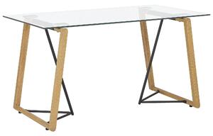 Jedálenský stôl priehľadný čierna svetlé drevo bezpečnostné sklo kov 140 x 80 cm obdĺžnikový tvar pre 4 osoby moderný štýl kuchyňa jedáleň