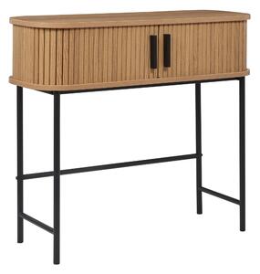 Konzolový stolík svetlé drevo čierne nohy MDF kov 80 x 30 cm retro štýl posuvné dvierka obývacia izba