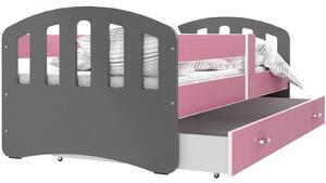 Detská posteľ so zásuvkou HAPPY - 140x80 cm - ružovo-šedá