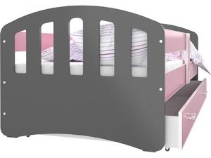 Detská posteľ so zásuvkou HAPPY - 140x80 cm - ružovo-šedá