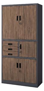 Kovová kancelárska skriňa so sejfom antracitová, orech, 900x1850x400 mm: FILIP II Eco Design