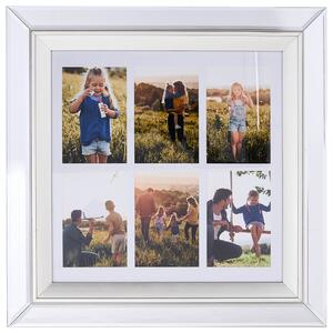 Fotorámik strieborný sklenený zrkadlový 50 x 50 cm na 6 fotografií 10 x 15 cm dekorácie doplnky