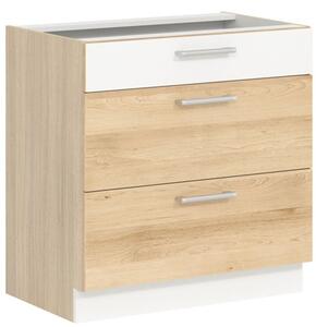 MODENA buk/biely lesk MD28/D80S3, dolná skrinka so zásuvkami v šírke 80 cm