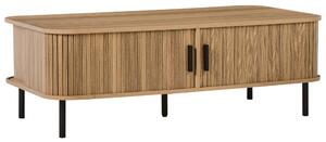 Konferenčný stolík svetlé drevo čierne nohy MDF kov 120 x 60 retro štýl posuvné dvierka úložný priestor obývacia izba