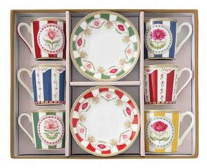 FEDORA Home Set pre 6 osôb - porcelánový hrnček espresso s tanierikom, 100ml, Coffee Mania Flowery