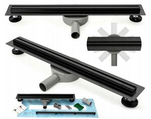 Rea Neox Pro Slim, sprchový odtokový žľab 80cm s otočným sifónom o 360stupňov, čierna matná, REA-G8902