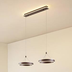Lucande LED závesné svietidlo Kolo, 86 cm, 2-pl., hnedé, stmievateľné, Hnedá / hrdzavá, Obývacia izba / jedáleň, Plast, Moderný, Závesné svietidlo