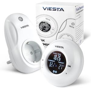 VIESTA® TH20 Bezdrôtový zásuvkový termostat (230V/3600W) – Digitálny, s diaľkovým ovládaním, týždenný program, časovač a ochrana proti mrazu