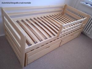Detská posteľ z masívu borovice SANDRA s prístelkou a zásuvkami - 200x90 cm - PRÍRODNÁ BOROVICA
