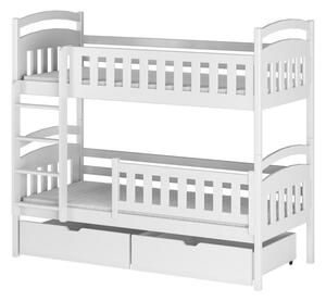 Detská poschodová posteľ z masívu borovice so šuplíkmi IGOREK - 200x90 cm - BIELA