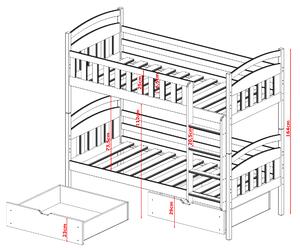 Detská poschodová posteľ z masívu so šuplíkmi IGOREK - 200x90 cm - BIELA