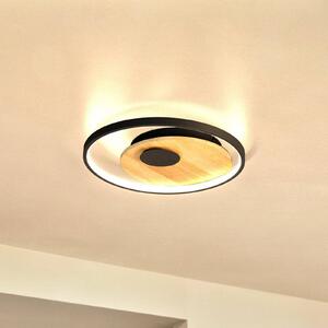Stropné LED svetlo Marit, Ø 40 cm, pieskovo čierne, kov/drevo, Čierna, Obývacia izba / jedáleň, kov, Moderný, Stropné svetlo
