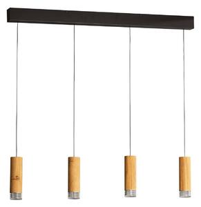 LED závesné svietidlo Shine-Wood, 100 cm, dub/čierna, 4-pl., Svetlé drevo, Obývacia izba / jedáleň, Drevo, Závesné svietidlo
