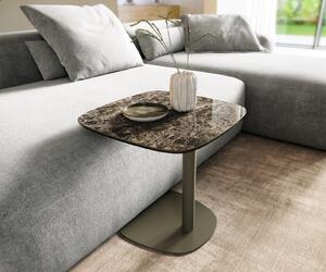 DELIFE Konferenčný stolík Edge zaoblený tvar 50x50 cm keramika Laminam® Emperador Extra Lucidato tmavohnedá Eleny kov titánová farba